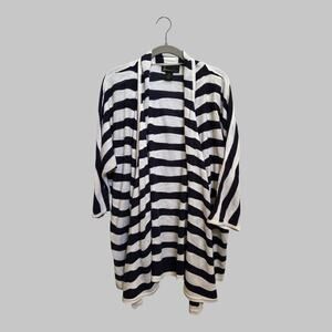 Lane Bryant Open Front Cardigan Sweater Modern Chic Black White Striped 14/16